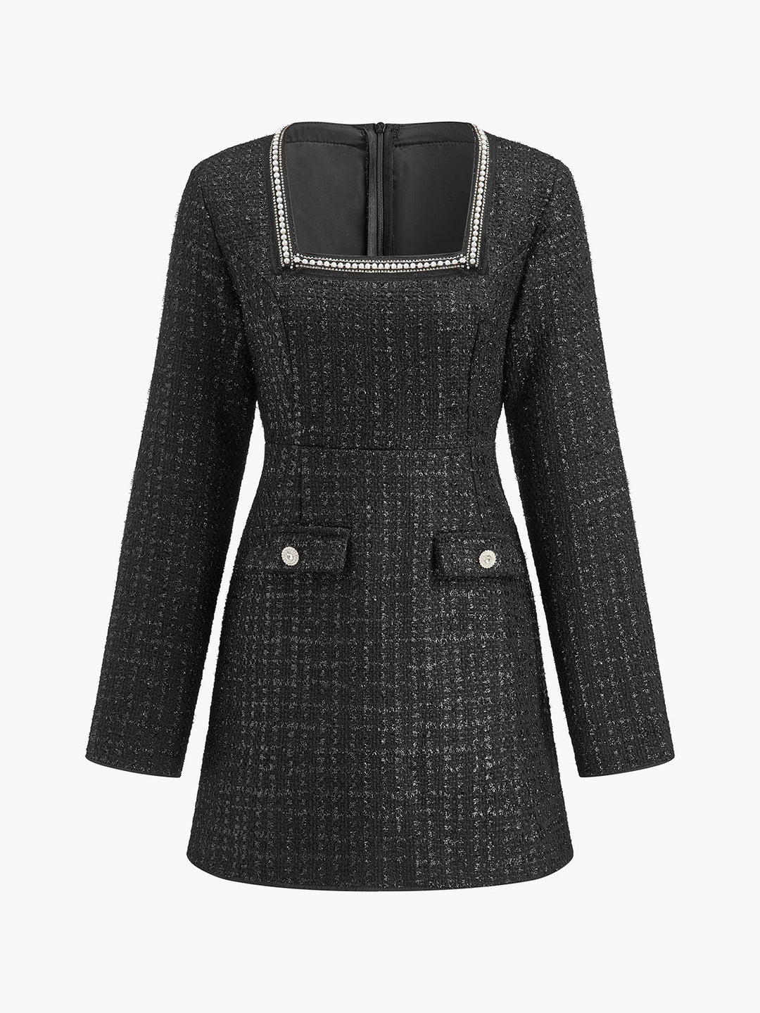 Robe Courte Perlée Col Carré