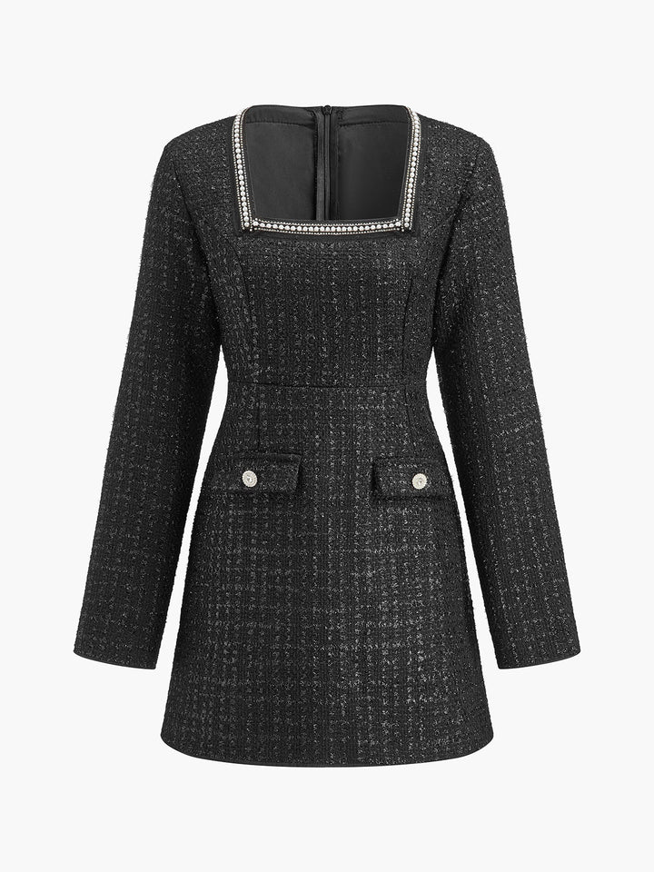 Robe Courte Perlée Col Carré