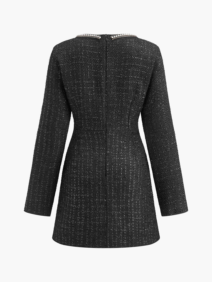 Robe Courte Perlée Col Carré