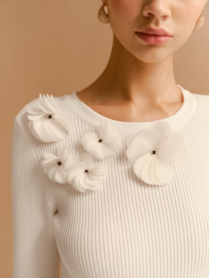 Haut en tricot floral à manches cloche
