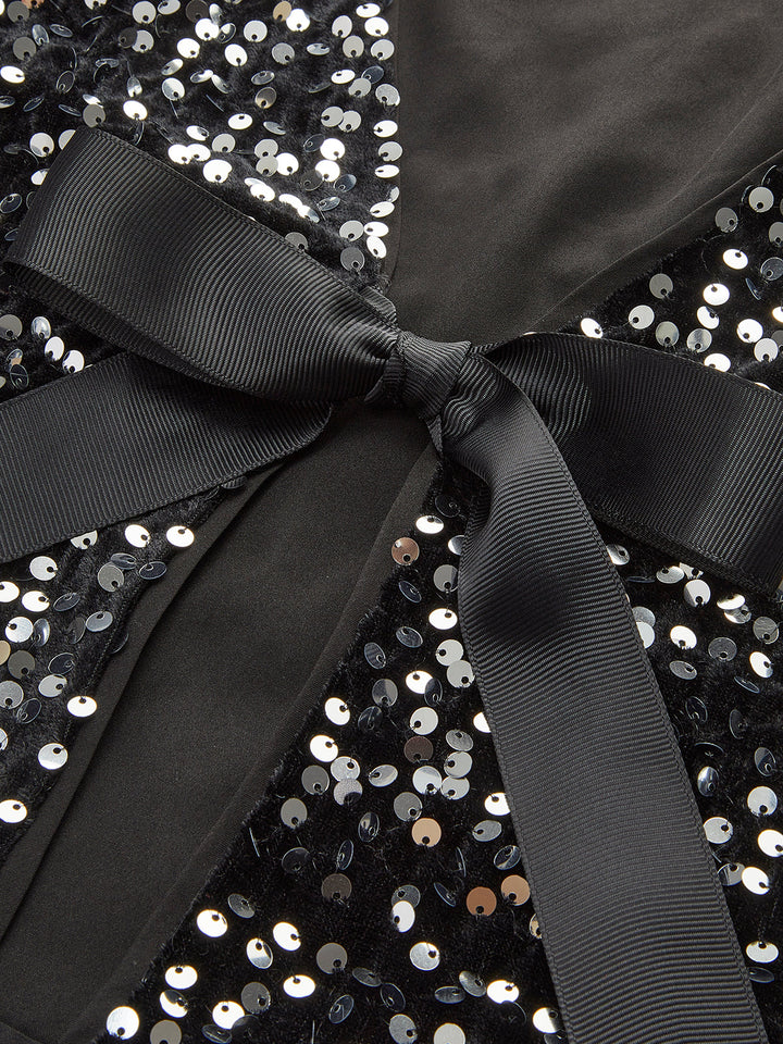 Blouse à Sequins Col V et Nœud