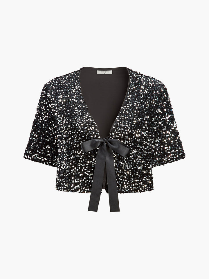 Blouse à Sequins Col V et Nœud