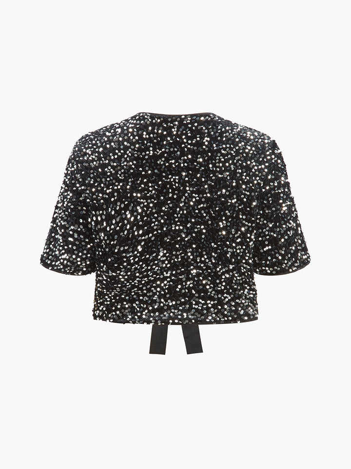 Blouse à Sequins Col V et Nœud