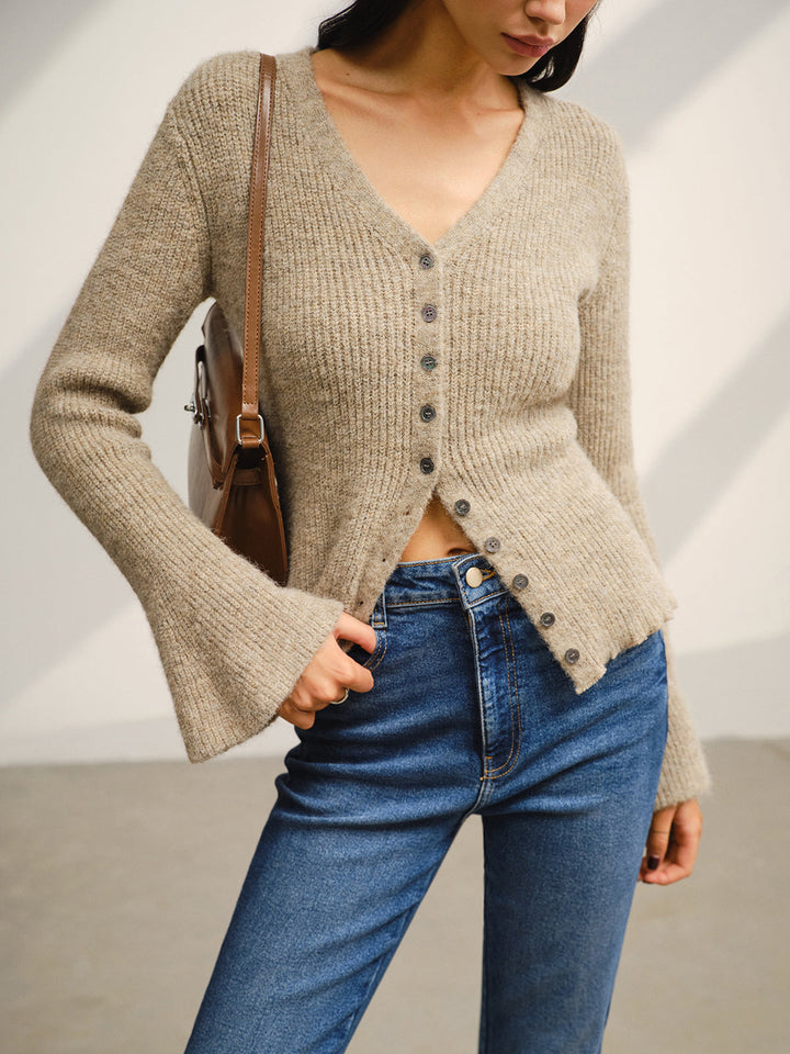 Cardigan Bouton Manches Évasées Col en V