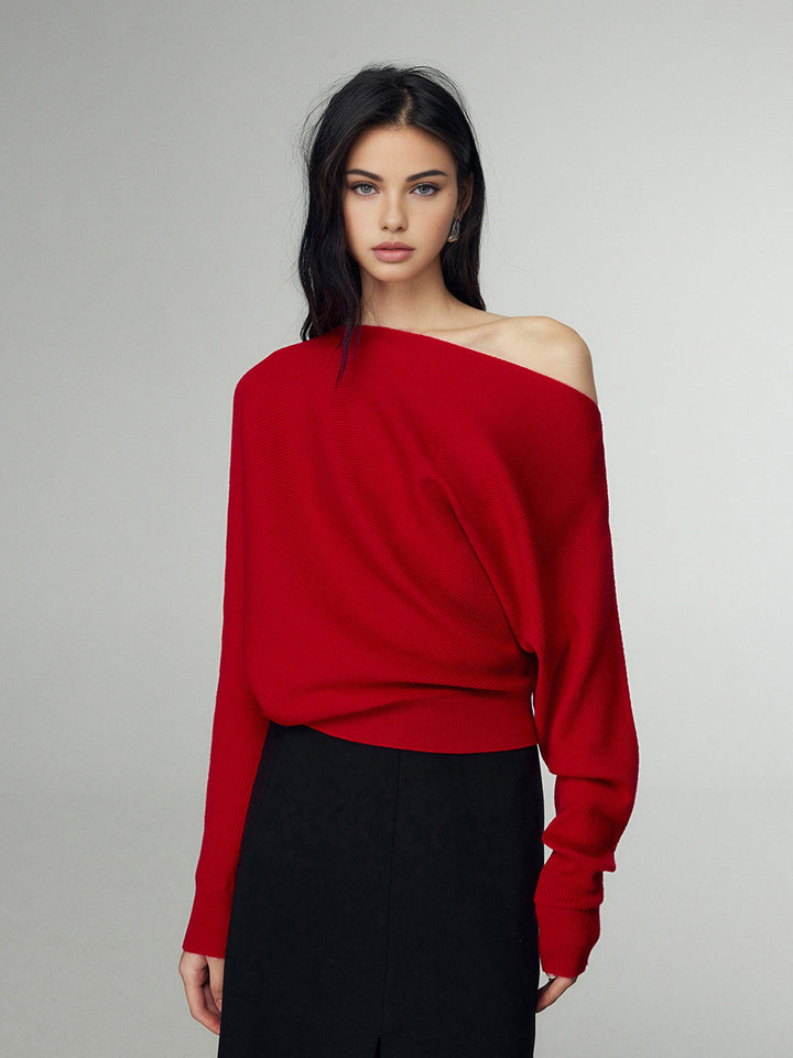 Haut en tricot à encolure droite en mélange de laine