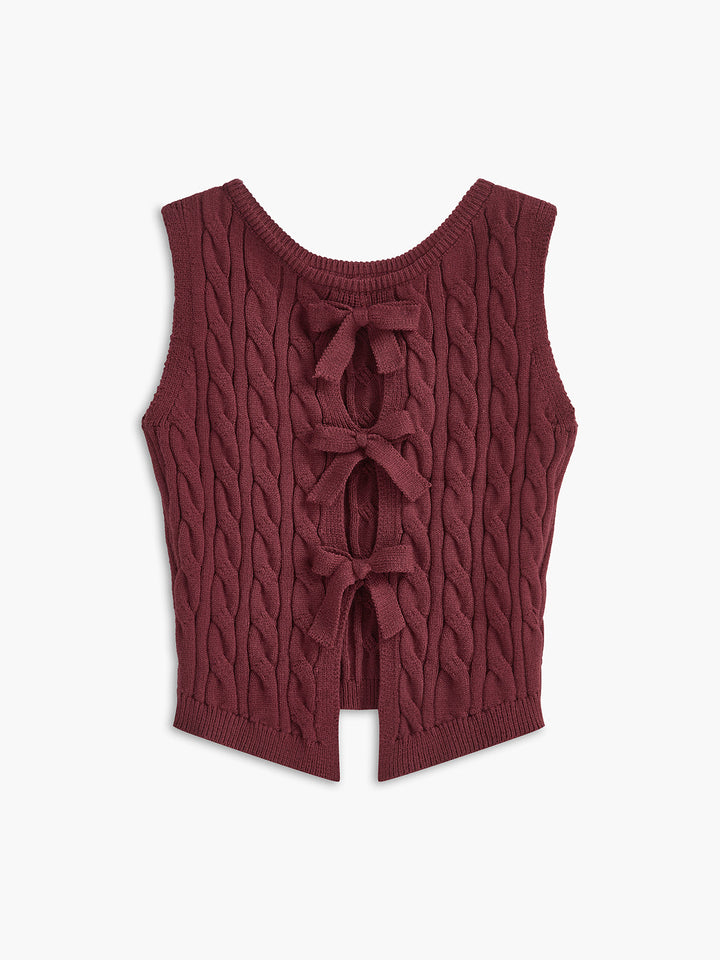 Gilet sans manches à col à découpe et nœud