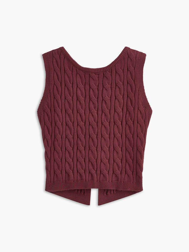 Gilet sans manches à col à découpe et nœud