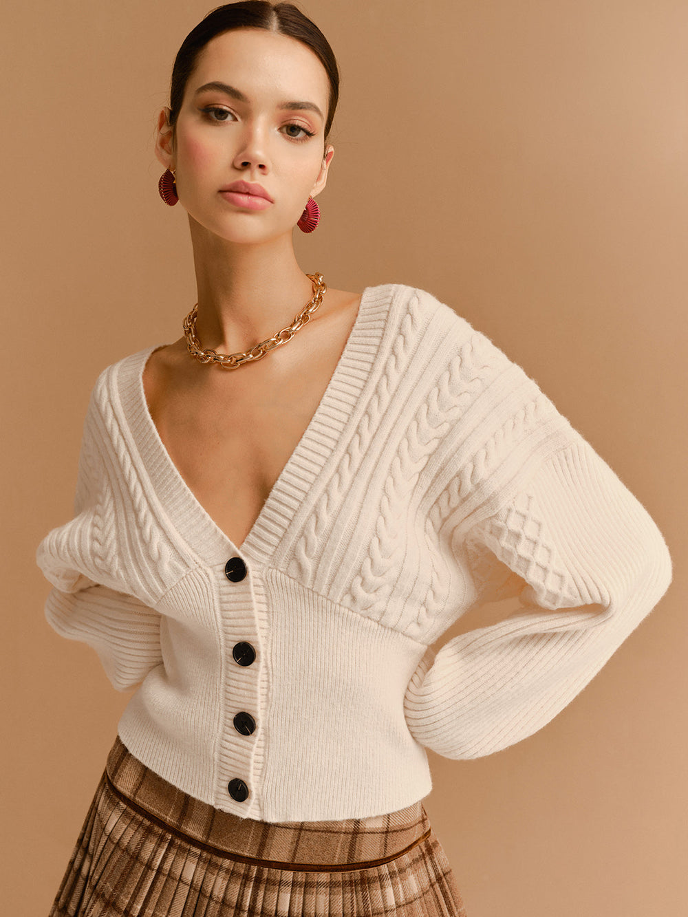 Cardigan à manches nouées et col en V