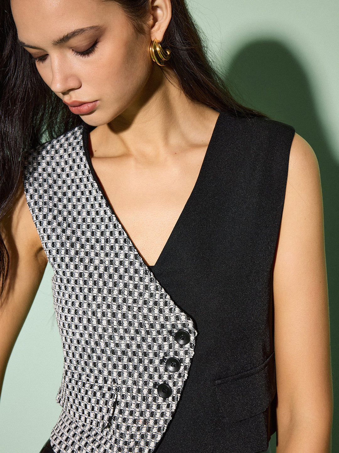 Gilet Boutonné En Maille Color Block