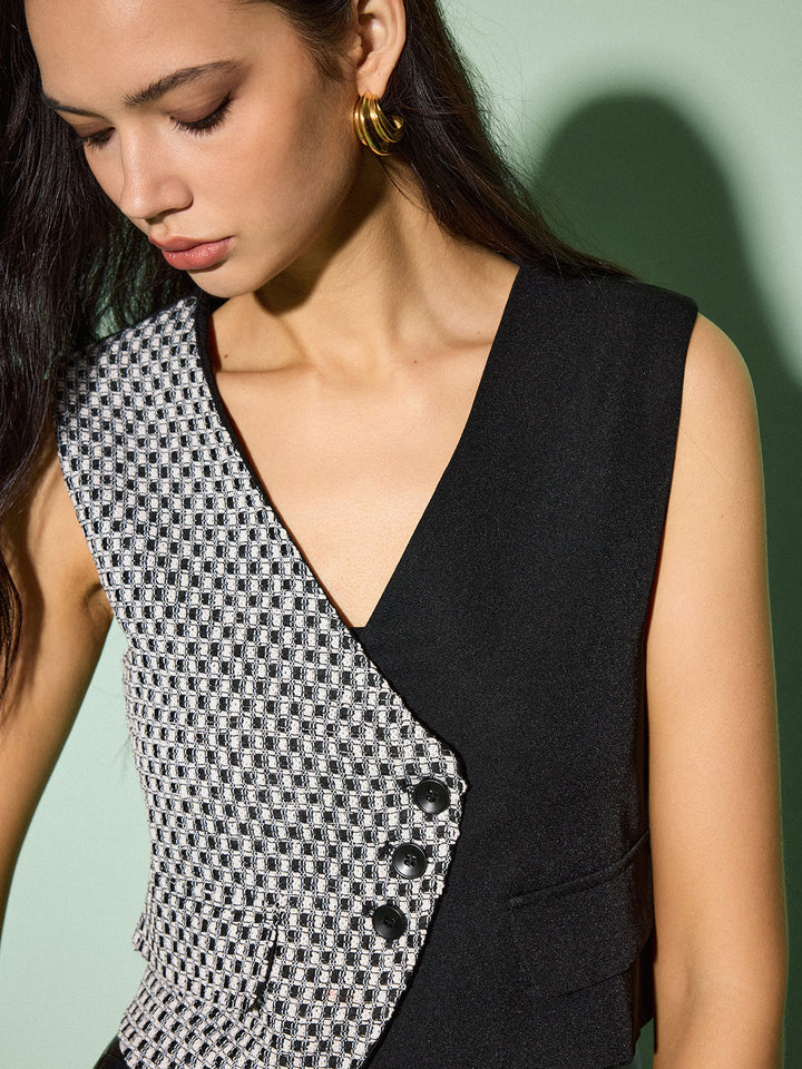 Gilet Boutonné En Maille Color Block