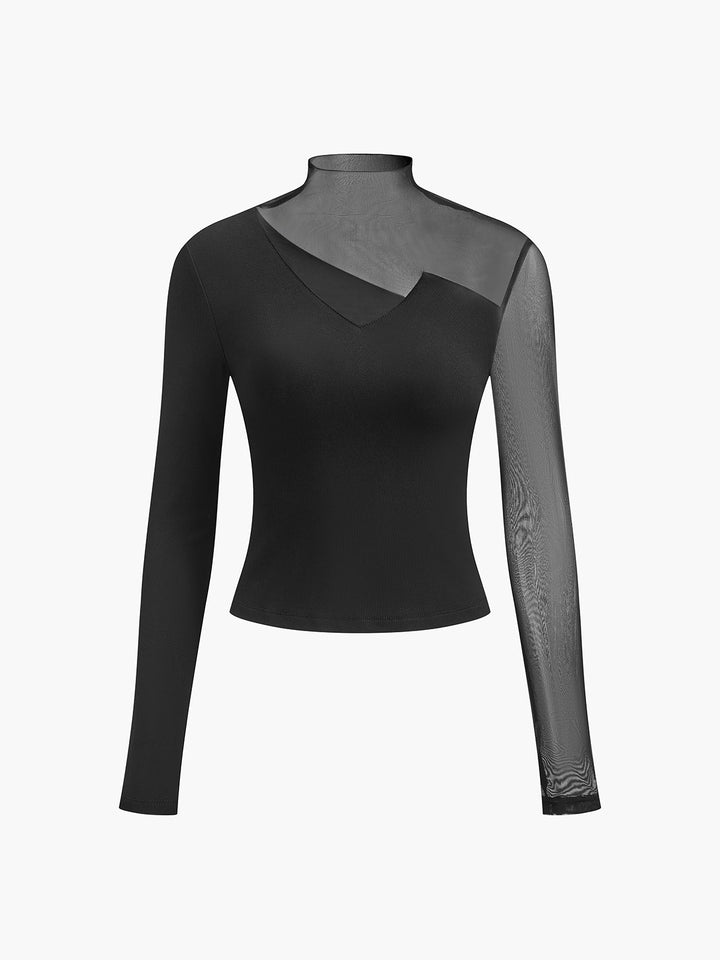 T-Shirt en maille sheer asymétrique
