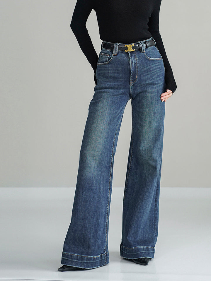 Jean Taille Mi-haute Bootcut en Denim Sans Ceinture