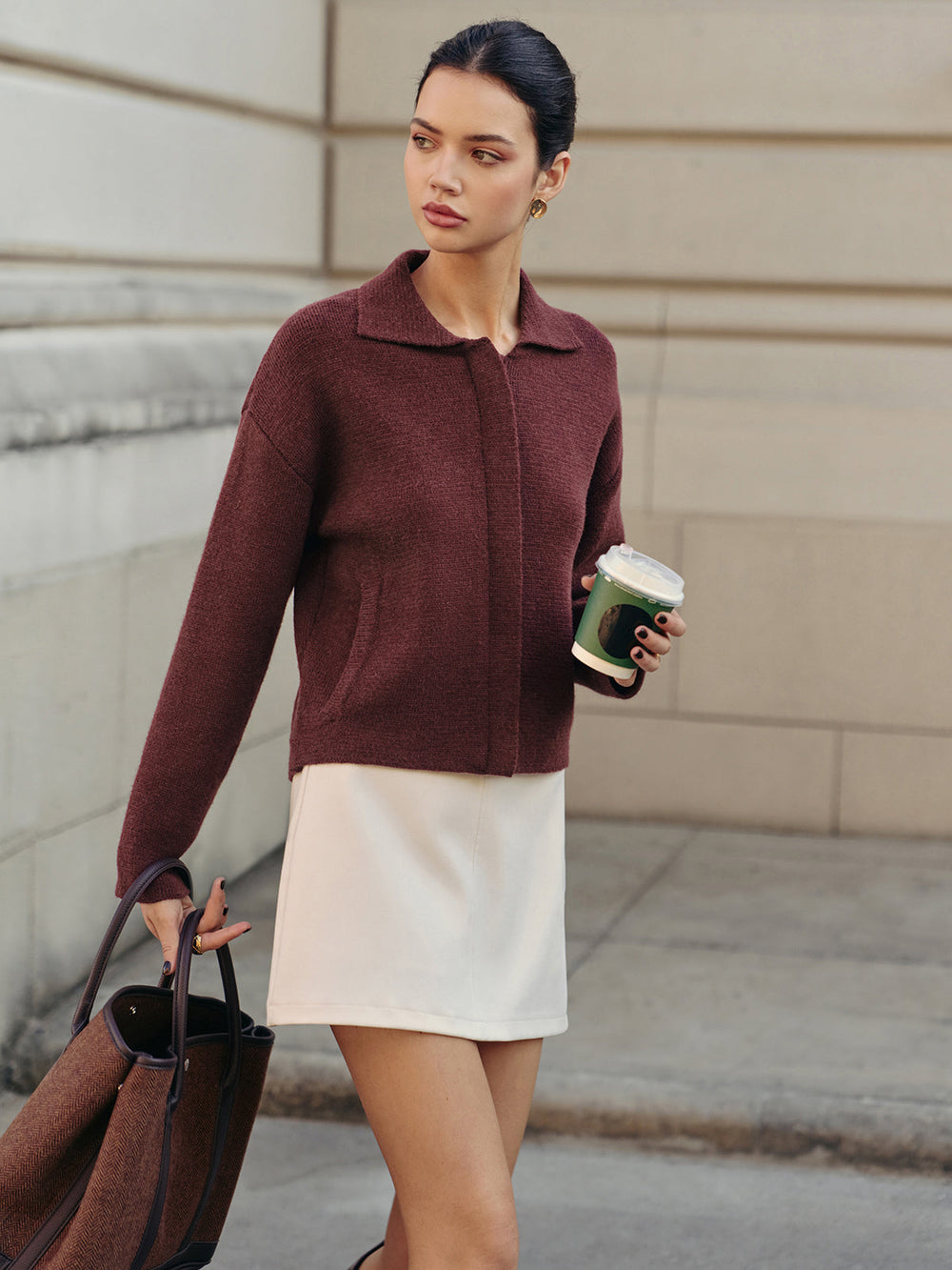 Polo Cardigan à Fermeture Éclair Uni