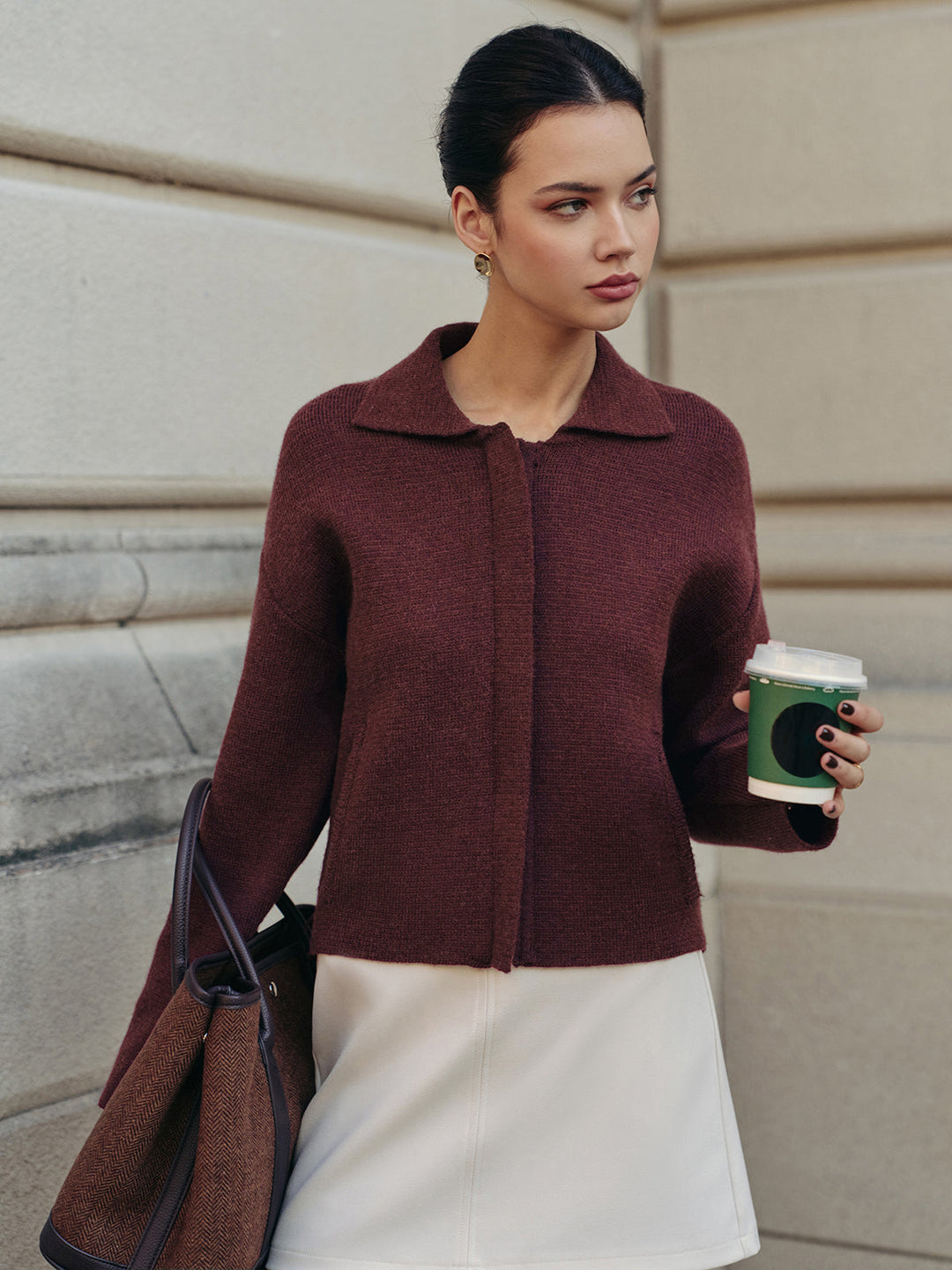 Polo Cardigan à Fermeture Éclair Uni