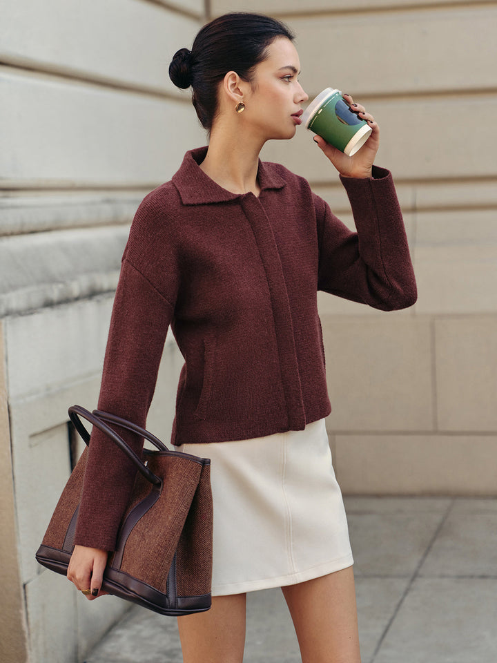 Polo Cardigan à Fermeture Éclair Uni
