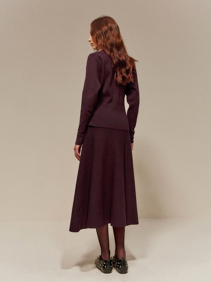 Cardigan Boutonné à Col en V en Mélange de Laine