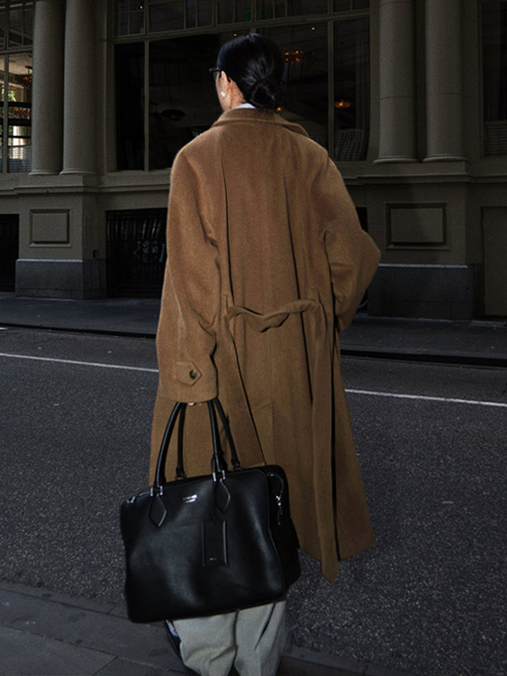 Manteau Long Boutonné à Revers Ceinturé