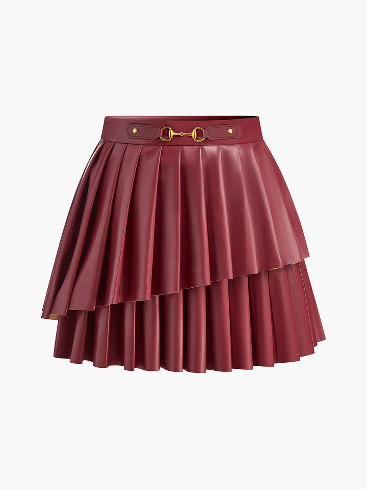 Jupe Plissée Asymétrique Taille Haute à Détails Métalliques