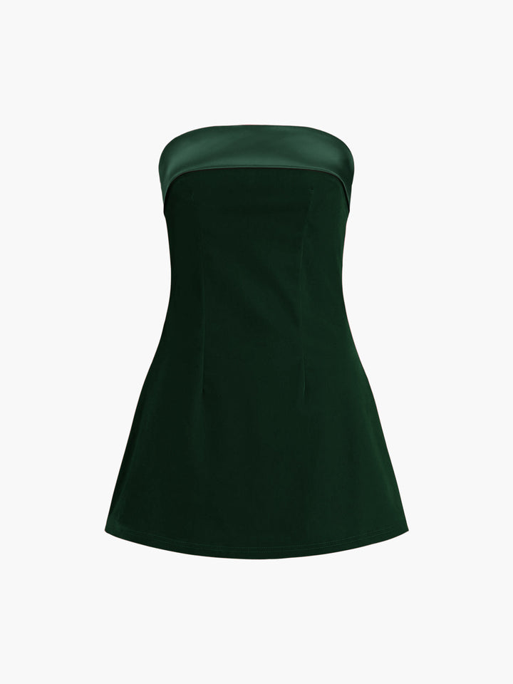 Robe Courte Sans Bretelles en Velours Satiné