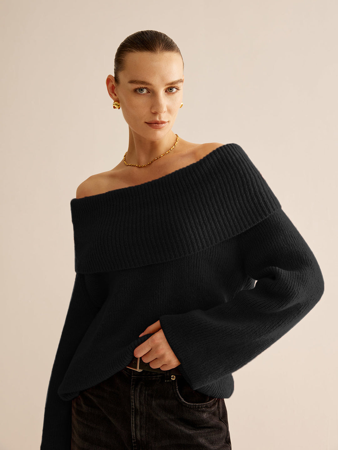 Pull en Tricot à Épaule Dégagée