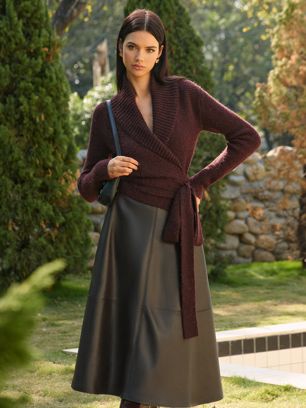 Haut en tricot à lacets mélangé de laine