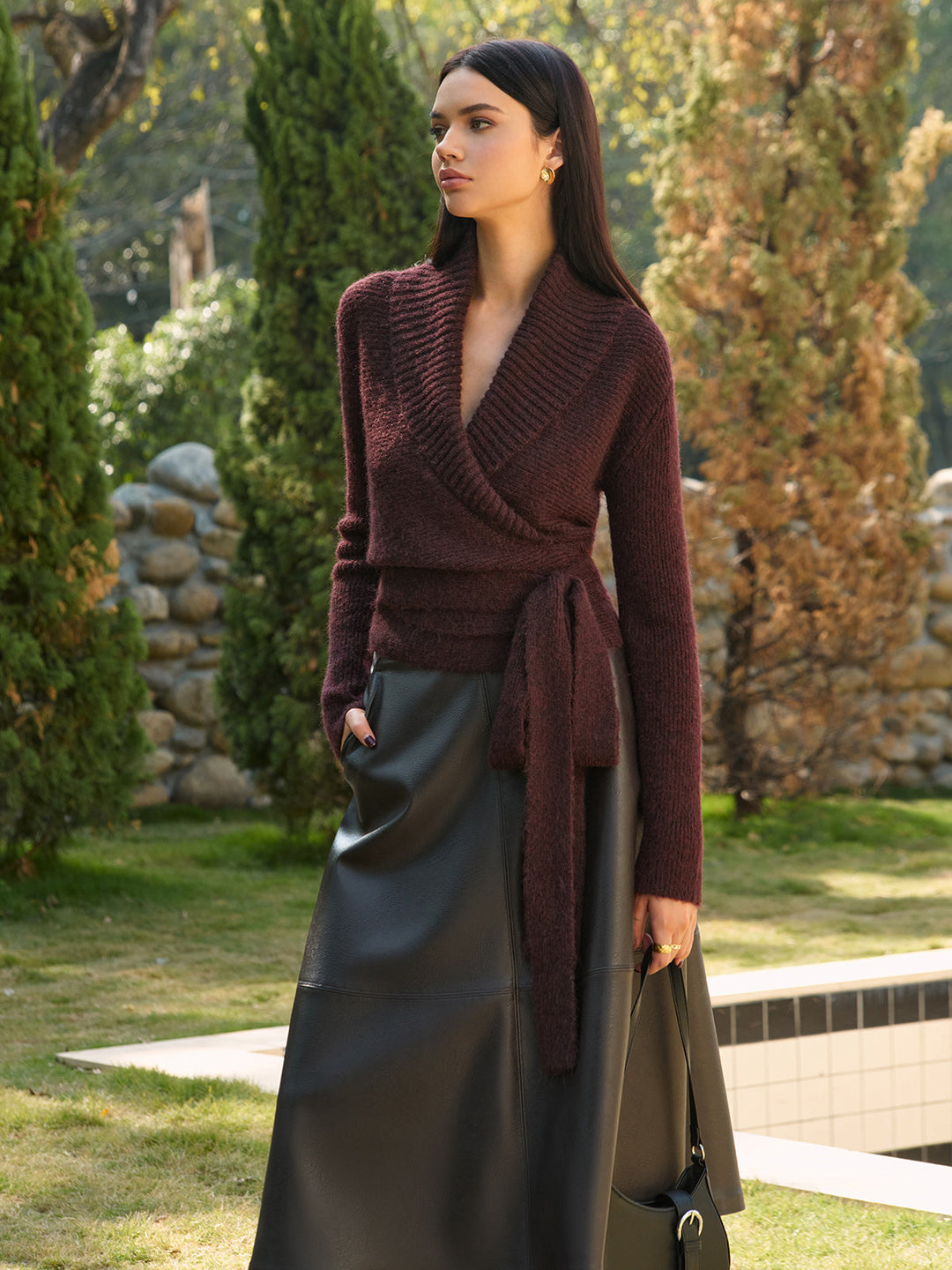 Haut en tricot à lacets mélangé de laine