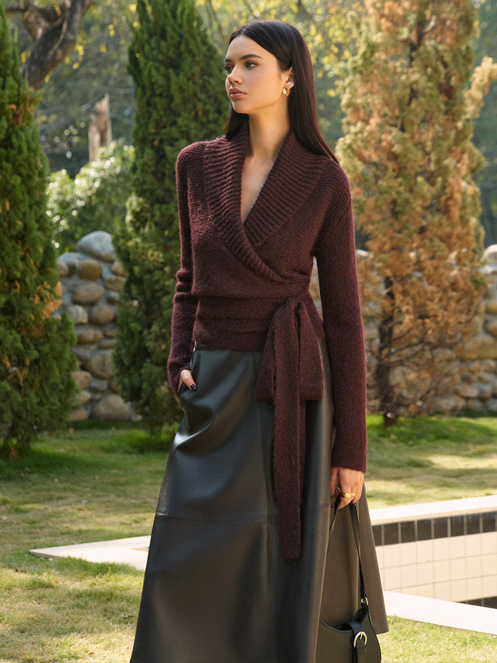Haut en tricot à lacets mélangé de laine