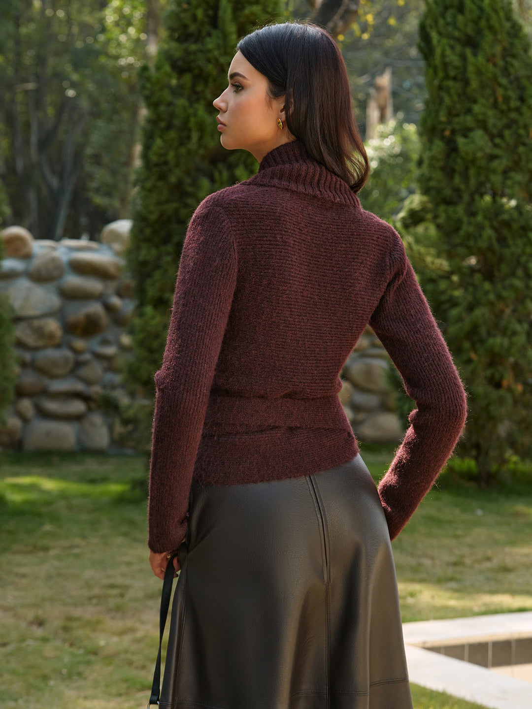 Haut en tricot à lacets mélangé de laine