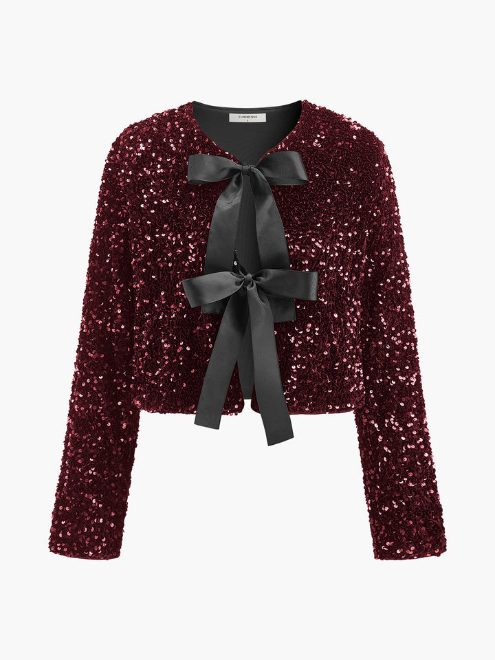 Blazer en velours à sequins et nœud