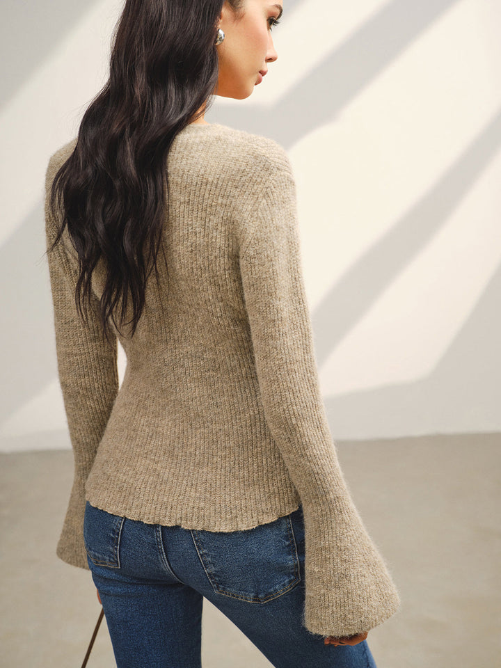 Cardigan Bouton Manches Évasées Col en V