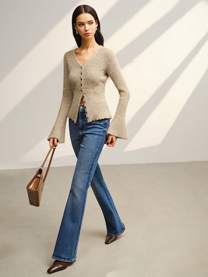 Cardigan Bouton Manches Évasées Col en V