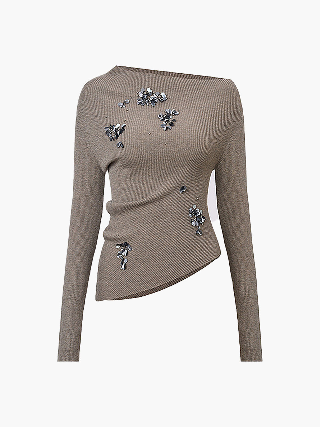 Haut en tricot à paillettes asymétrique en mélange de laine