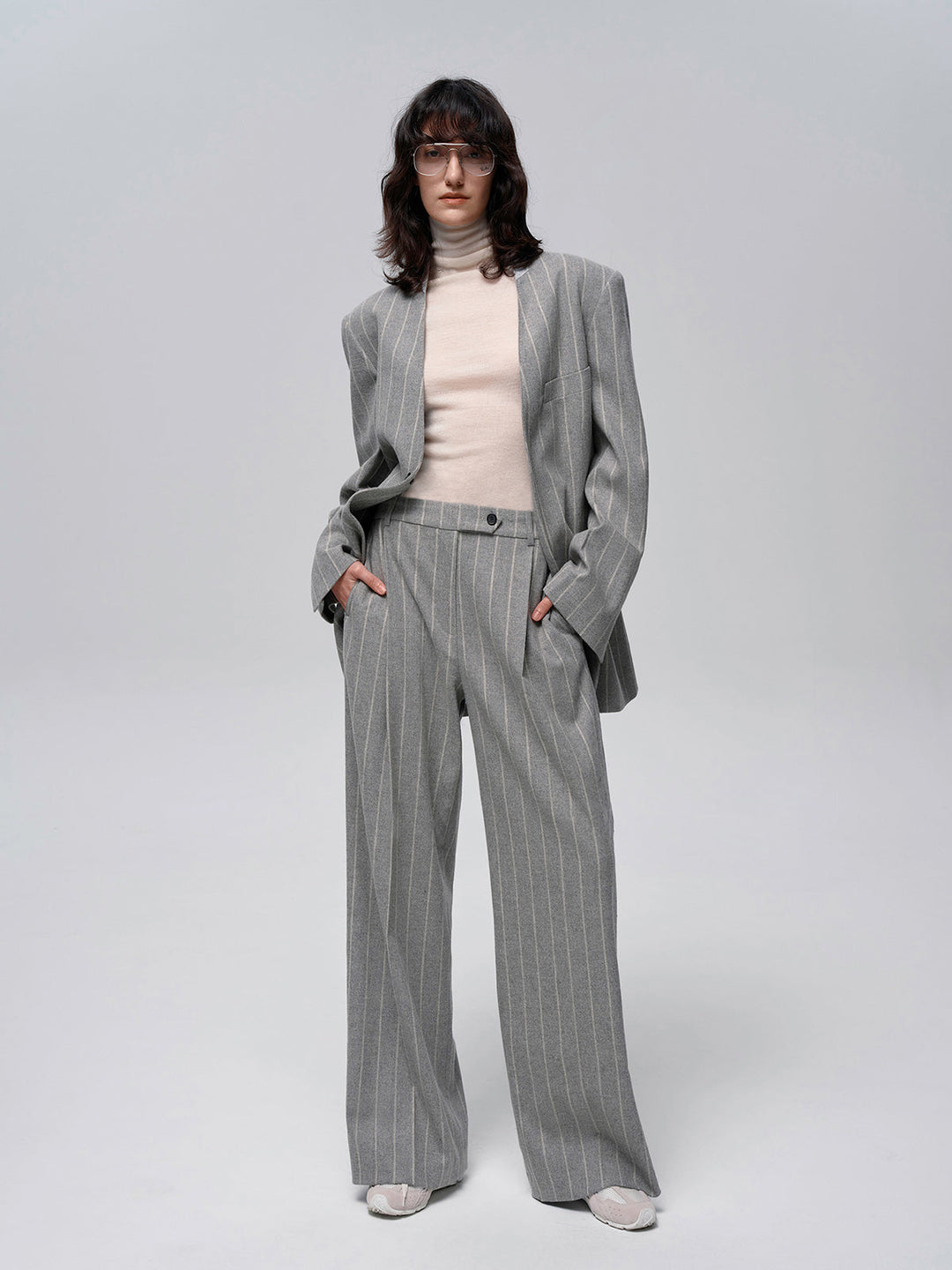 Pantalon en tweed à rayures tennis mélangé de laine