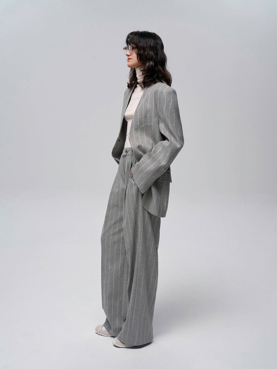 Pantalon en tweed à rayures tennis mélangé de laine