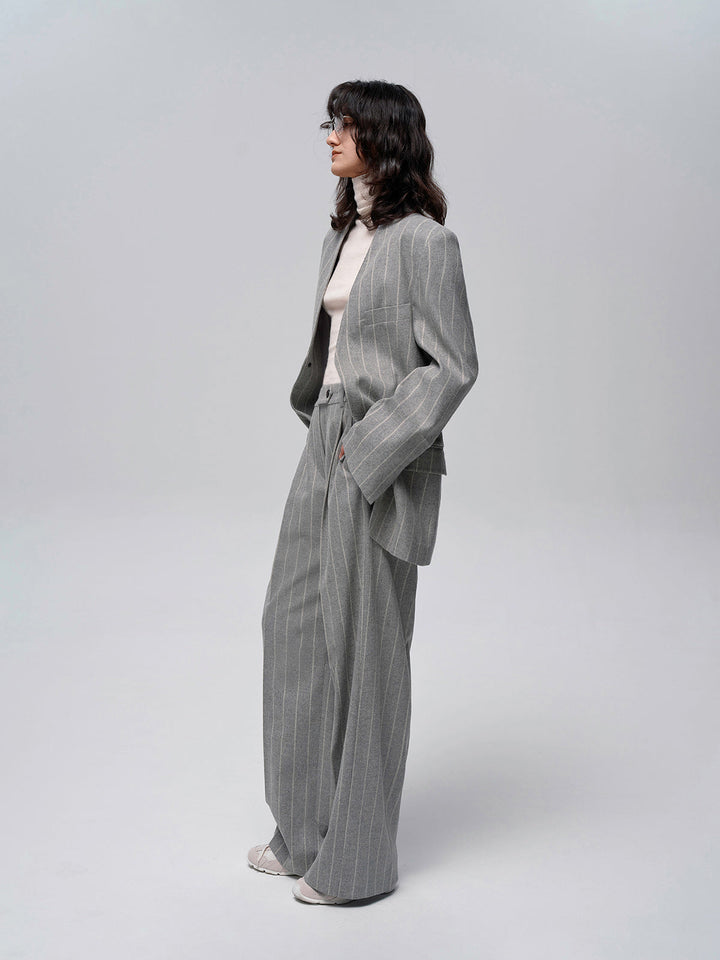 Pantalon en tweed à rayures tennis mélangé de laine