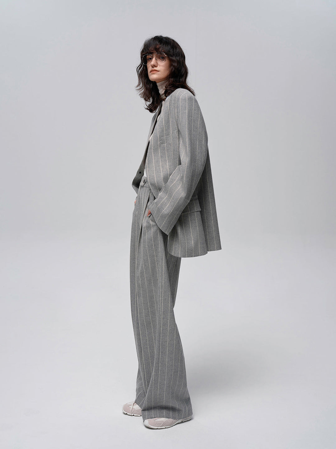 Pantalon en tweed à rayures tennis mélangé de laine
