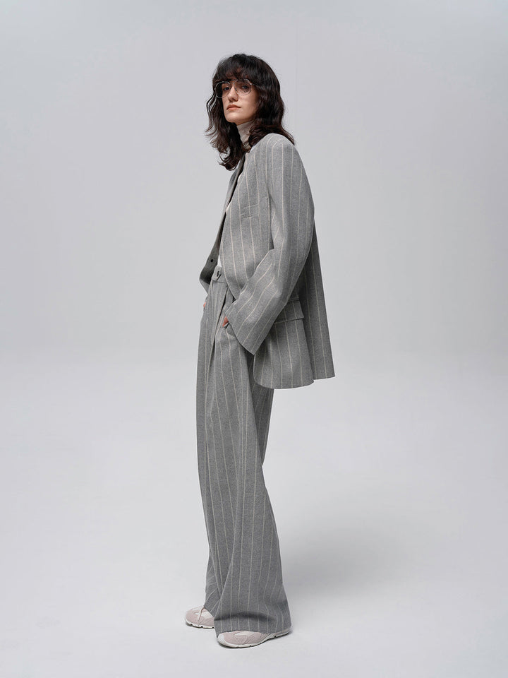 Pantalon en tweed à rayures tennis mélangé de laine