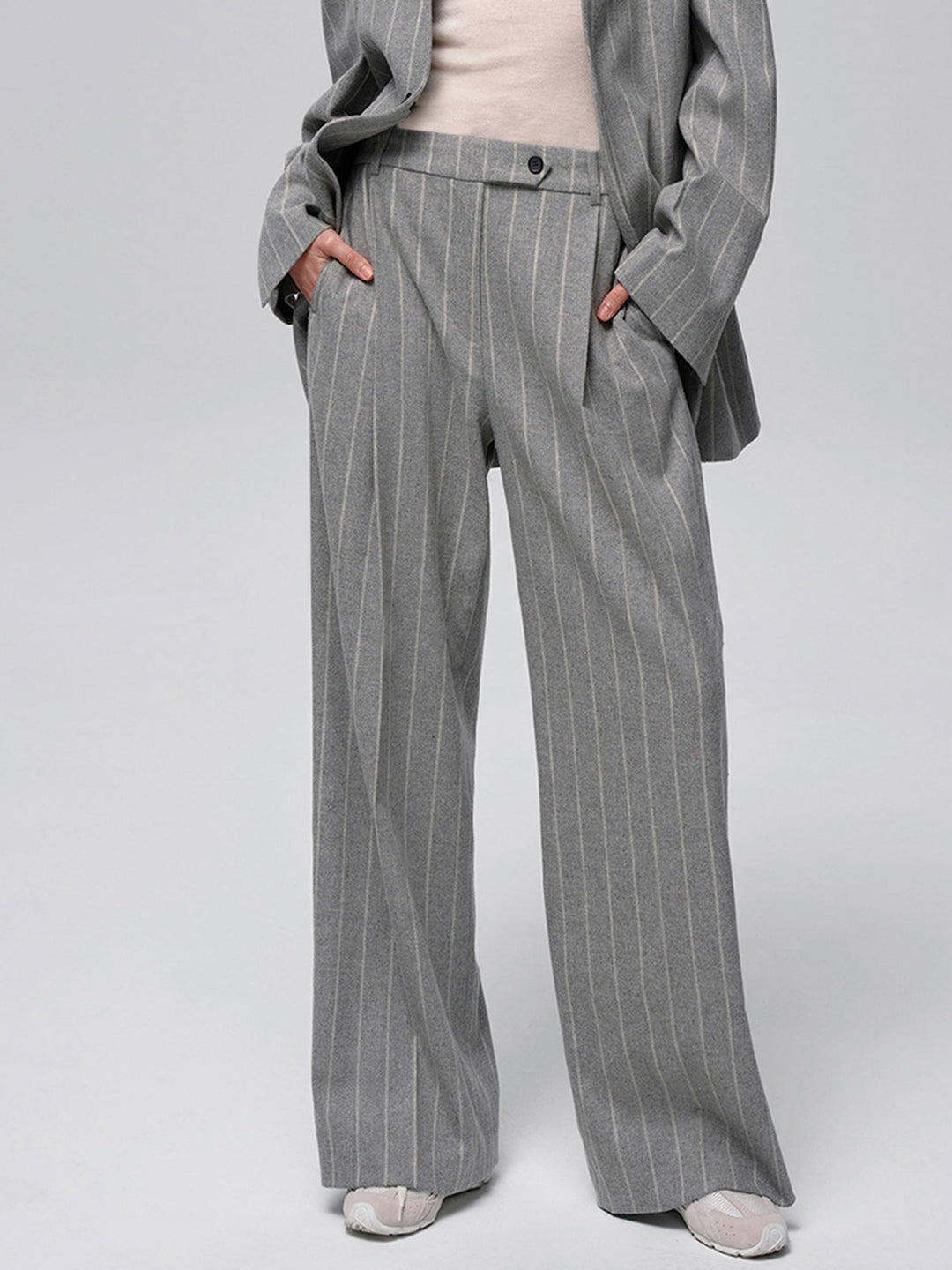 Pantalon en tweed à rayures tennis mélangé de laine