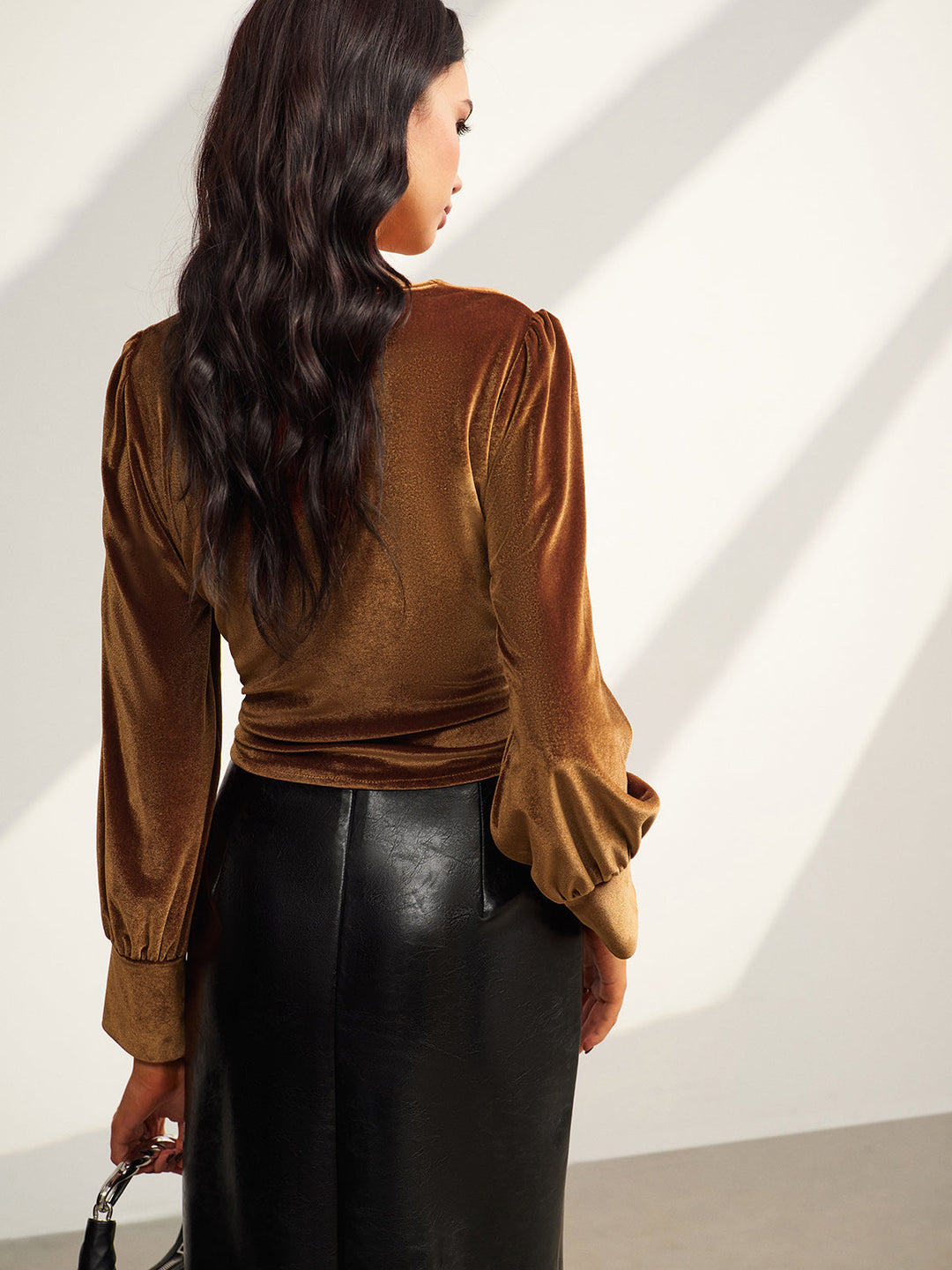 Blouse Slim Plissée en Velours