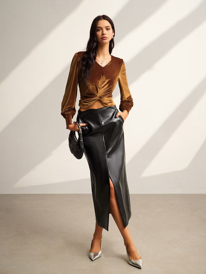 Blouse Slim Plissée en Velours
