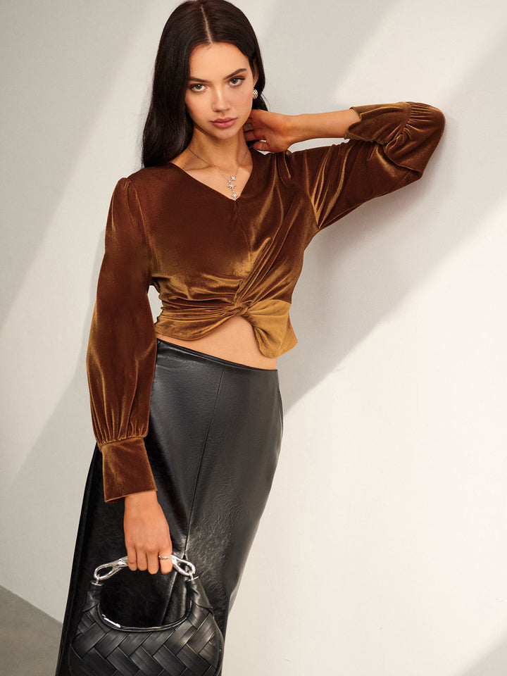 Blouse Slim Plissée en Velours