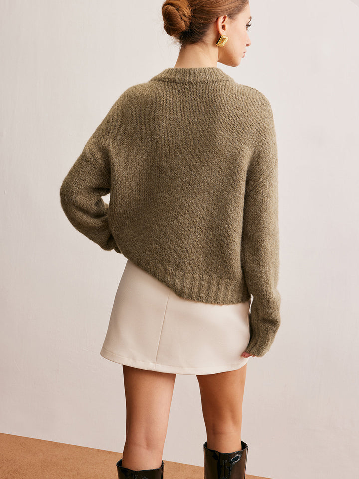 Pull Col en V à torsades en mélange de laine