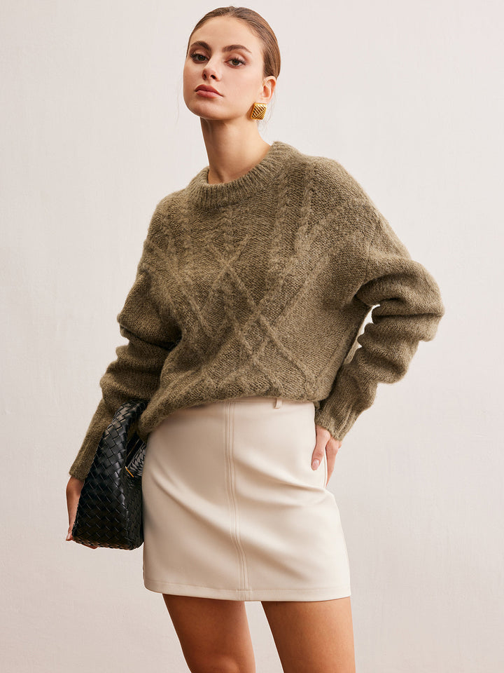Pull Col en V à torsades en mélange de laine