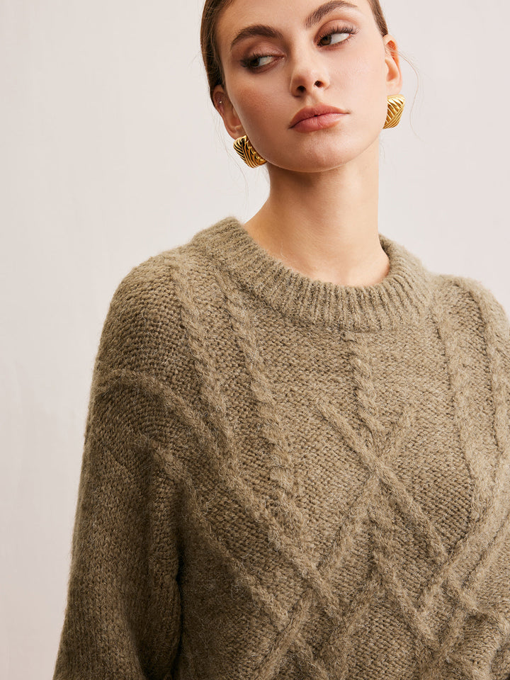 Pull Col en V à torsades en mélange de laine