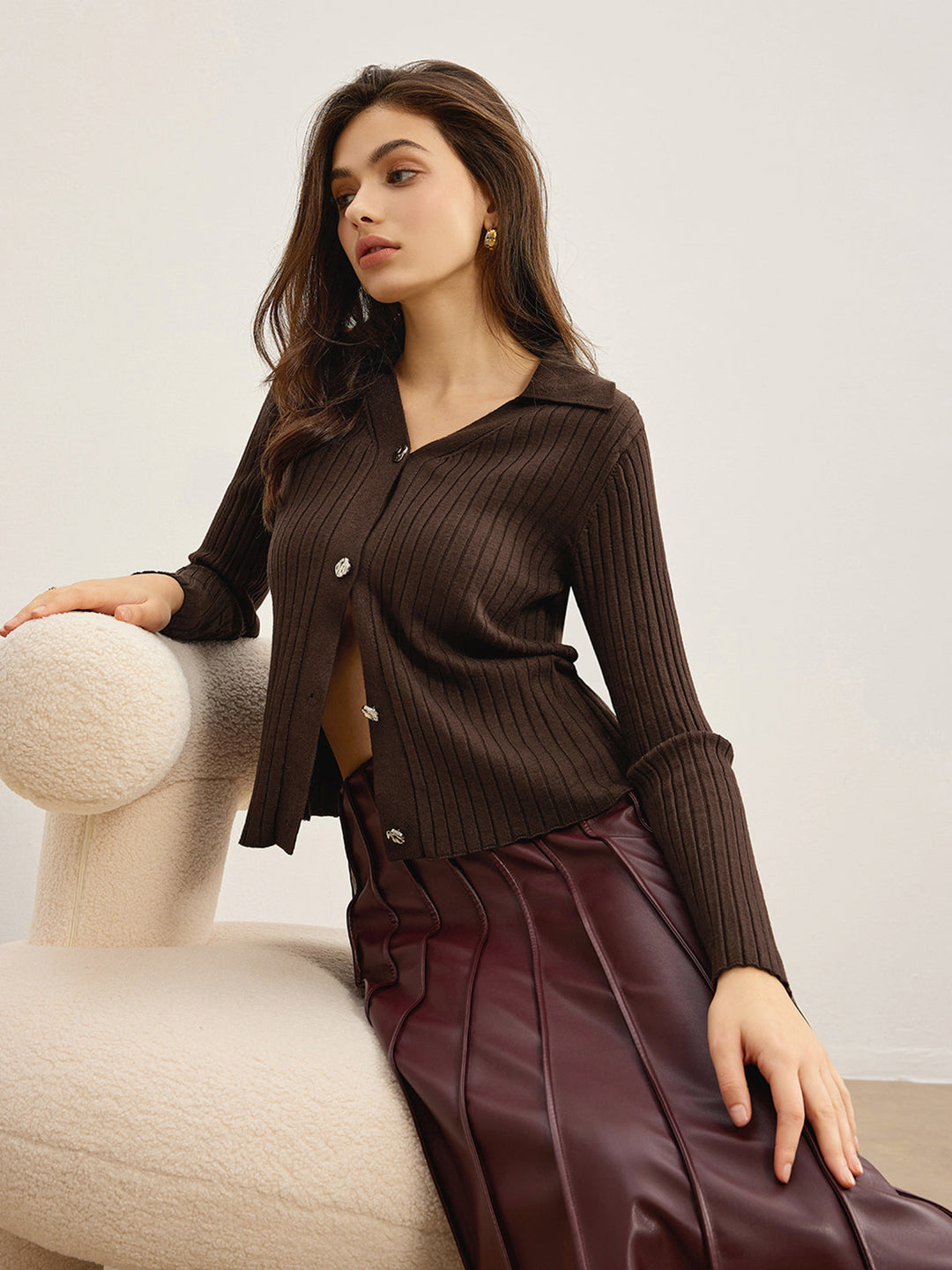 Cardigan Polo Élégant Haut Extensible