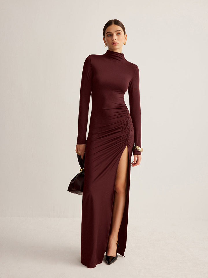 Robe Longue Plissée à Col Montant