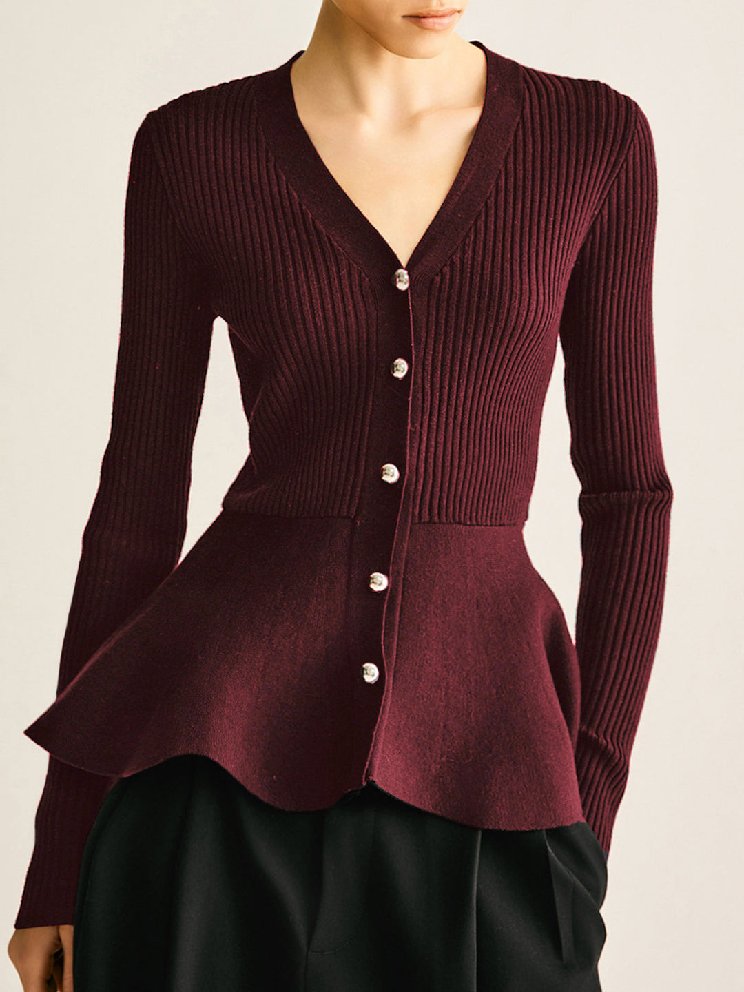 Haut en tricot à boutons Oversized et panneaux côtelés