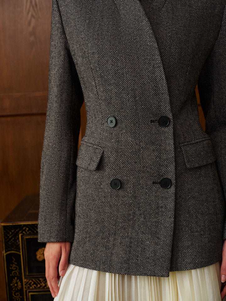 Blazer Ajusté en Laine à Pois