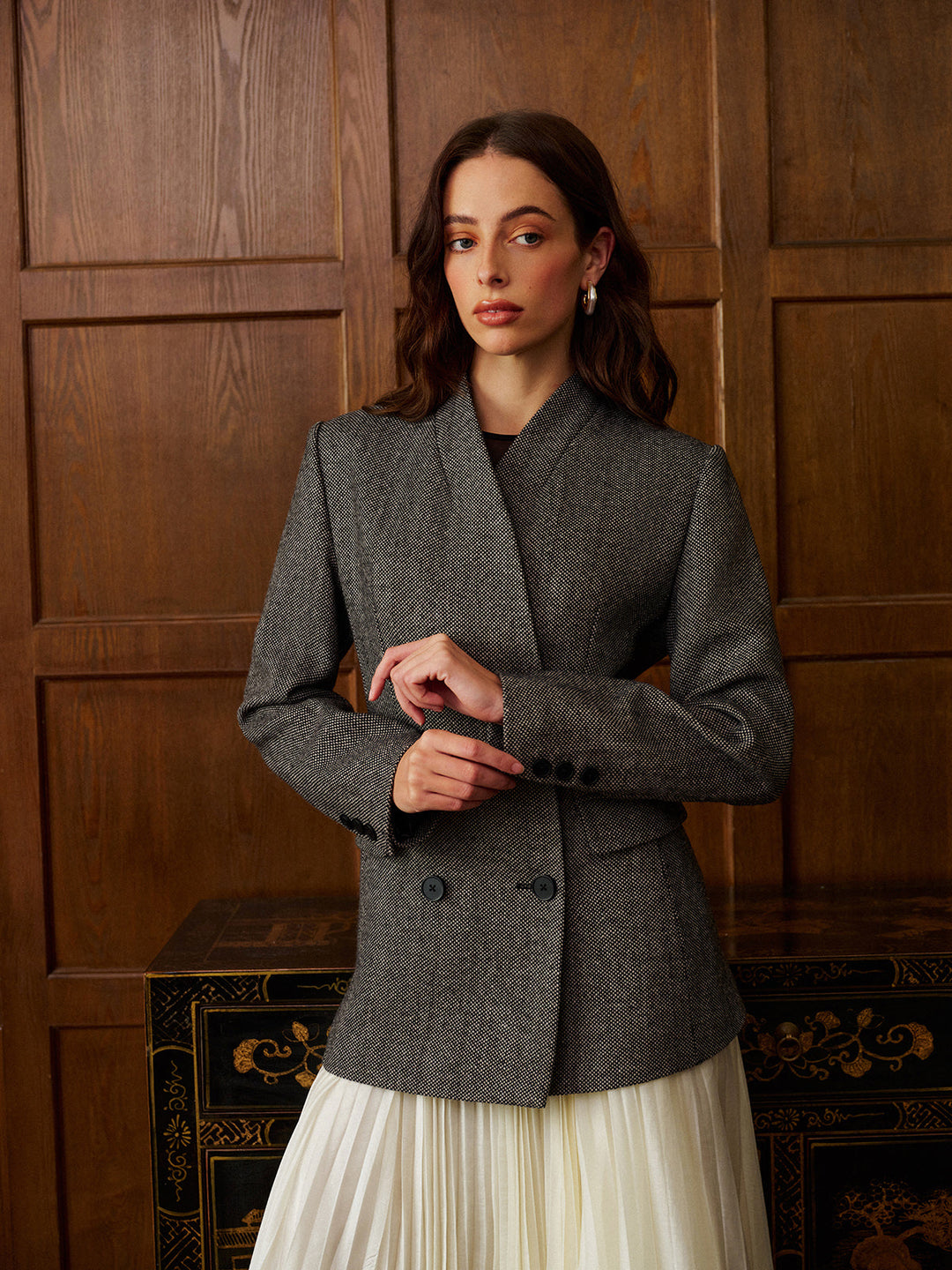 Blazer Ajusté en Laine à Pois