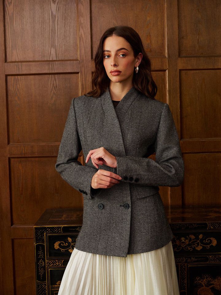 Blazer Ajusté en Laine à Pois
